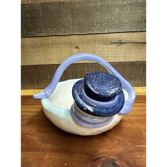 Ceramic Snowman Candy Dish With Blue Scarf Handle - Picture 4 of 6